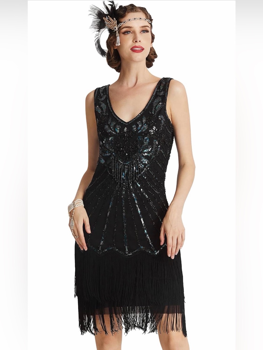 Babeyond Black Sequin Flapper Mini Dress Sz S NWT/0341